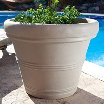 Weathered Stone Resin Rolled-Rim Planter, 11.42"x9.21"