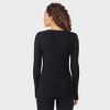 Warm Essentials by Cuddl Duds Women's Textured Fleece Thermal V-Neck Top - Black - 2 of 4