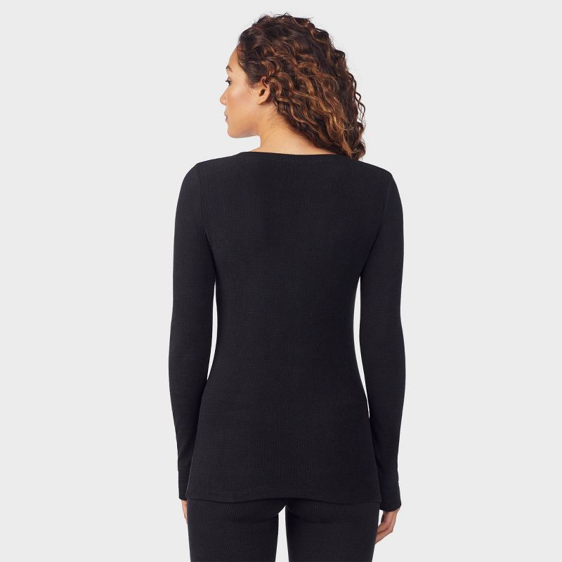 Warm Essentials by Cuddl Duds Women's Textured Fleece Thermal V-Neck Top - Black, 3 of 9