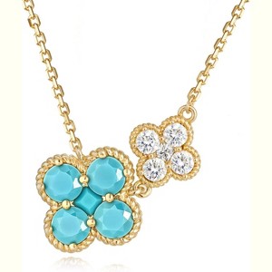 Birthstone Four Leaf Clover Necklace 14K Gold Plated CZ Flower Jewelry - 1 of 4