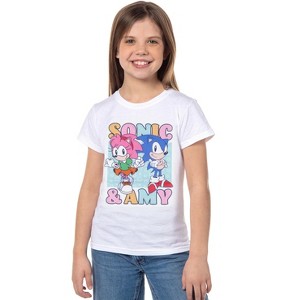 Seven Times Six Sonic The Hedgehog Girls' Amy Rose And Sonic Youth Video Game T-Shirt White - 1 of 4