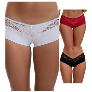 INSPIRE CHIC Women's Lace Ice Silk Hollow Out Mid Rise Comfort Boyshorts  Briefs 3 Packs - 1 of 4