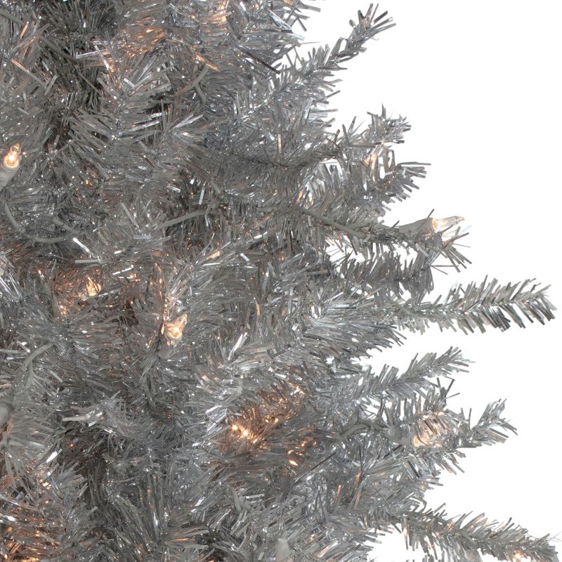 Northlight 7.5' Pre-Lit Silver Tinsel Pine Slim Artificial Christmas Tree - Clear Lights, 4 of 7