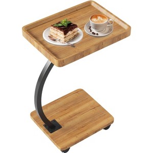 CuisinSmart Side Table with Rolling Wheels, Sofa Couch Arm Table, Tv Tray, Small Bed Stand, C Shaped End Tables for Living Room, Bedroom, Bedside - 1 of 4