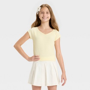 Girls' Short Sleeve V-Neck Ribbed T-Shirt - art class™ - 1 of 3