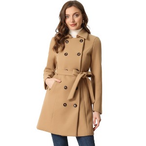 INSPIRE CHIC Women's Winter Peter Pan Collar Double Breasted Slant Pocket Button Down Belted Pea Coats - 1 of 4