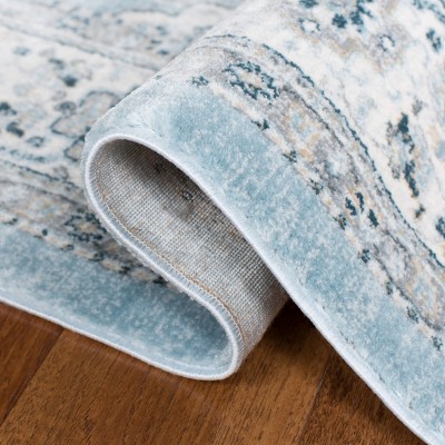 Isabella Blue and Creme Synthetic Oriental Runner Rug
