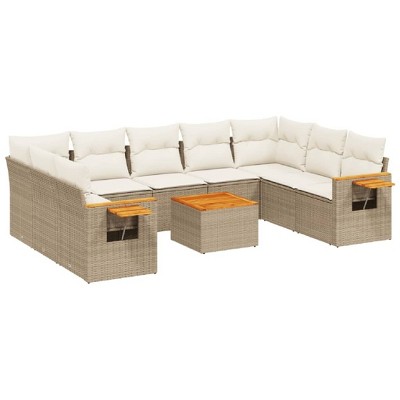 vidaXL 10 Piece Patio Sofa Set with Cushions - Beige and Cream With Table