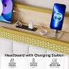 King Size Upholstered Bed Frame with Charging Station and LED Lights, Platform Bed with Storage Headboard, No Box Spring Needed, Noiseless, Gold - 4 of 4