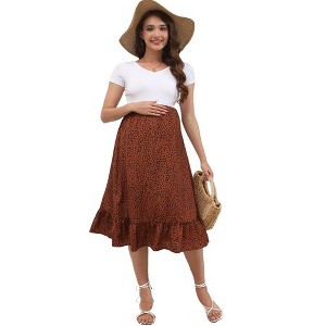 LXT-Women's High Waist Midi Floral Print Maternity Skirt - 1 of 4