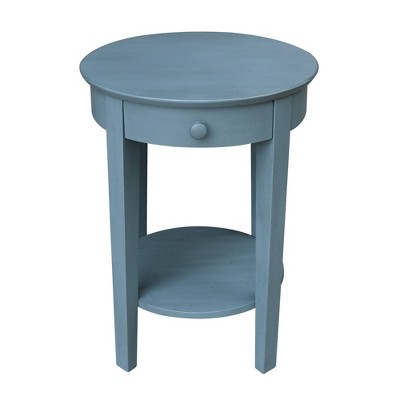Ocean Blue Round Wooden Accent Table with Storage