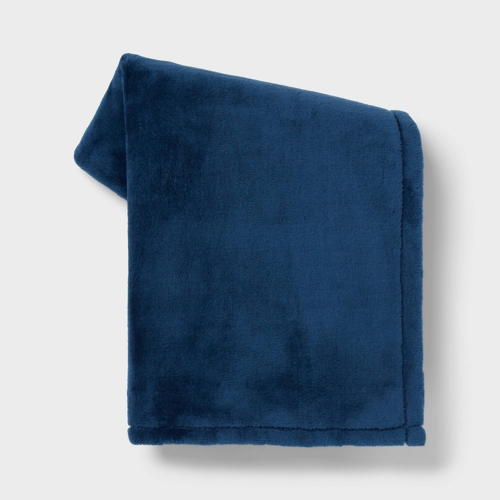 Photos - Duvet Reversible Faux Shearling Throw Blanket Navy - Room Essentials™