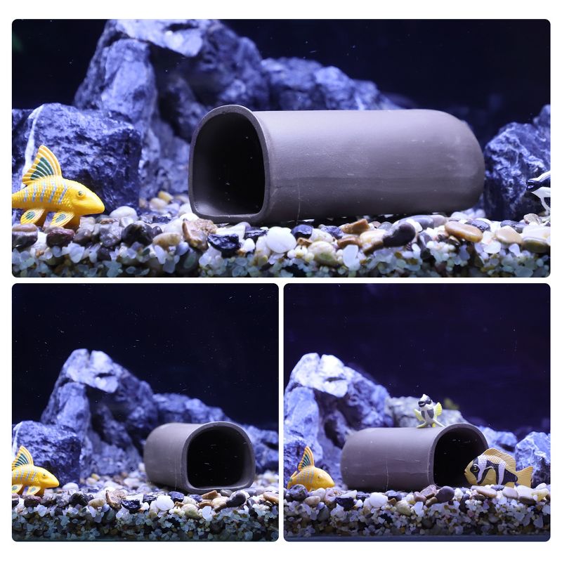 Unique Bargains Hiding Rock Small Fish Aquarium Decorations Ceramic Cave Brown 5.71"x2.17"x1.97" 1 Pc, 5 of 7