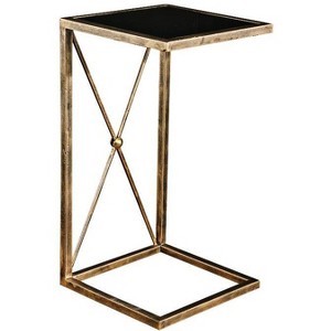 Uttermost Modern Glam Iron Square Accent Side End Table 13" Wide Gold Tempered Black Glass Tabletop for Living Room Bedroom House - 1 of 2