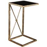 Uttermost Modern Glam Iron Square Accent Side End Table 13" Wide Gold Tempered Black Glass Tabletop for Living Room Bedroom House