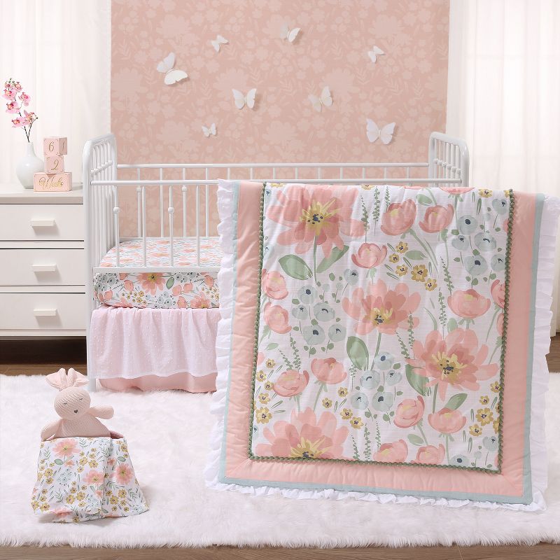 The Peanutshell Organic Cotton Crib Bedding Set for Baby Girls, Wildflower, 4 Pieces, 1 of 8