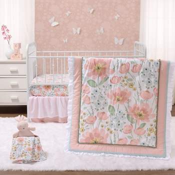 The Peanutshell Organic Cotton Crib Bedding Set for Baby Girls, Wildflower, 4 Pieces