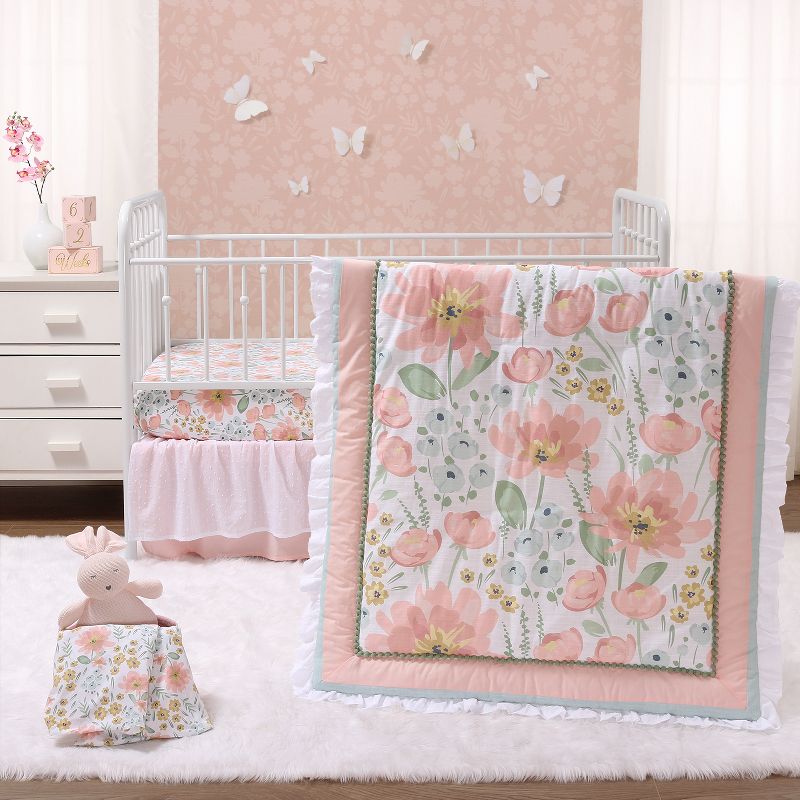 Organic Cotton Pink Floral Reversible Toddler Comforter Set