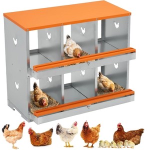 Chicken Nesting Box Galvanized Steel - Large 3 Compartment Two-Tier Metal Laying Box with Vented Design, Egg Collection System for Hens - 1 of 4