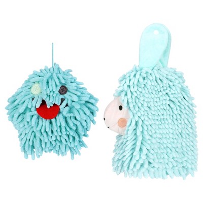 REGALWOVEN 2 Packs Cute Cartoon Alpaca Fuzzy Ball Hand Drying Hanging Ball Towels for Bathroom 7" x 7"/7" x 11"