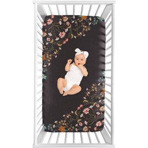 Sweet Jojo Designs Girl Photo Op Fitted Crib Sheet Boho Floral Wildflower Black Orange and Blue - 1 of 4