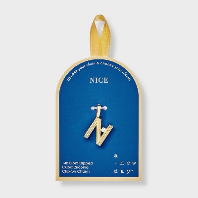 14K Gold Dipped Cubic Zirconia Ribbed Letter Charm - A New Day™ Gold