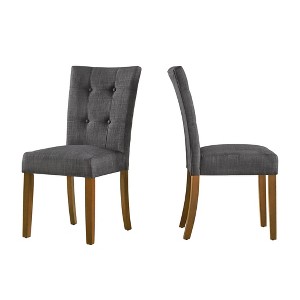 Set of 2 Chanay Button Tufted Linen Dining Chair Charcoal - Inspire Q: Elegant Armless Kitchen Seating, Wood Legs, Foam Cushion - 1 of 4