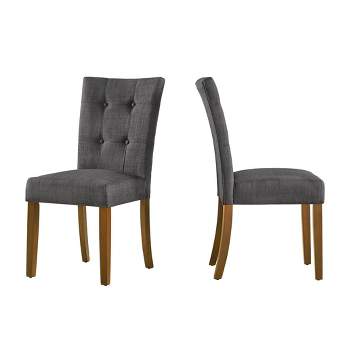 Set of 2 Chanay Button Tufted Linen Dining Chair Charcoal - Inspire Q