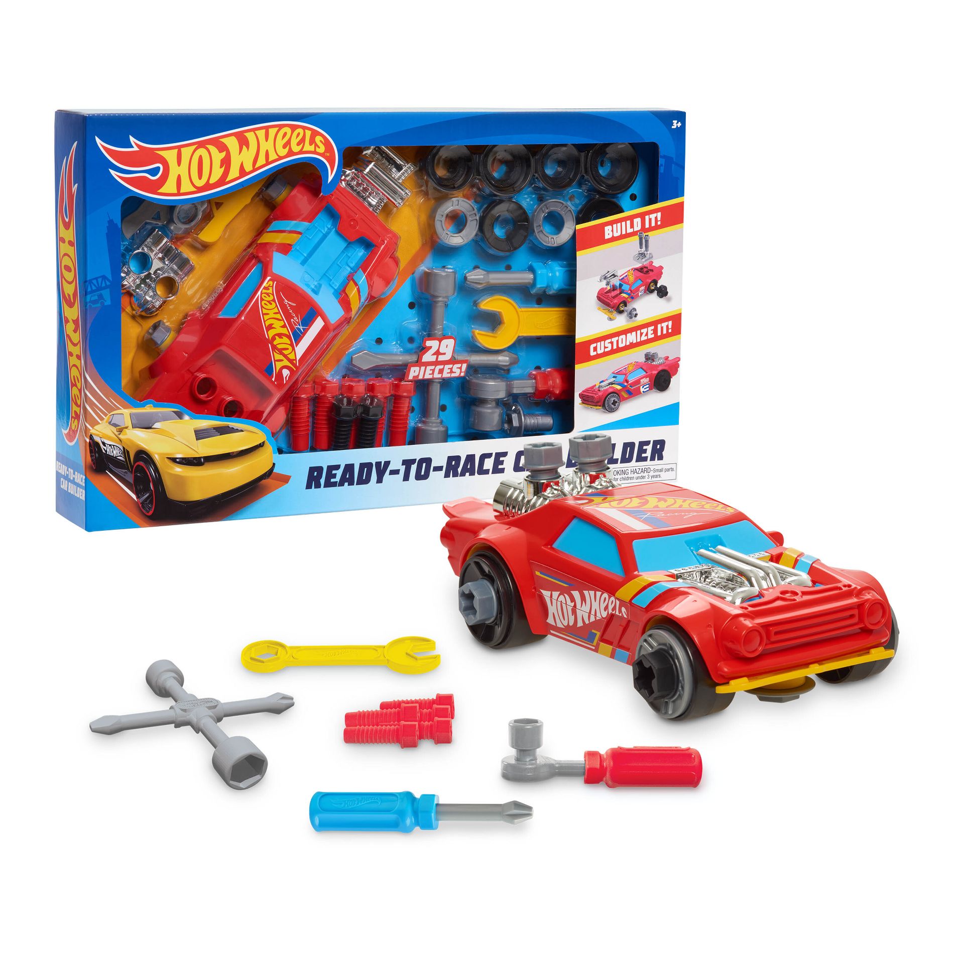 Hot Wheels Ready to Race Car Builder: Creative Thinking Toy for Kids, 29 Pieces, Non-Powered ABS Toy Vehicles