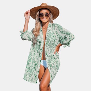 Women's Sage Floral Button-Up Cover-Up - Cupshe - 1 of 4