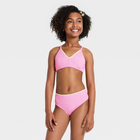 Art Class Girls' 2pc Pool Party Solid Bikini Set - art class™ Pink XS