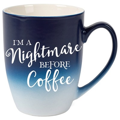 Elanze Designs Nightmare Before Coffee Two Toned Ombre Matte Navy Blue and White 12 ounce Ceramic Stoneware Coffee Cup Mug