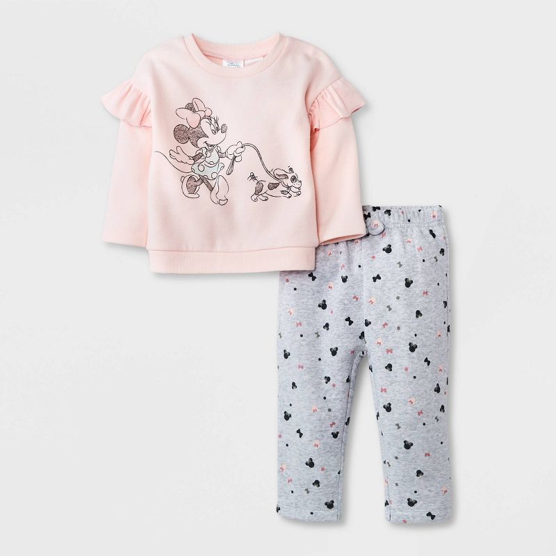 Baby Girls&#39; 2pc Minnie Mouse Top and Bottom Set - Light Pink, 1 of 5