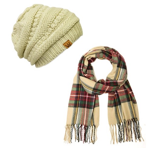 Wrapables Plaid Print Long Scarf And Beanie Hat Set Red And Green Set Target