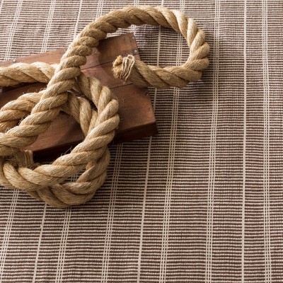 Handmade Oak and Beige Stripe Synthetic Area Rug 2'x3'