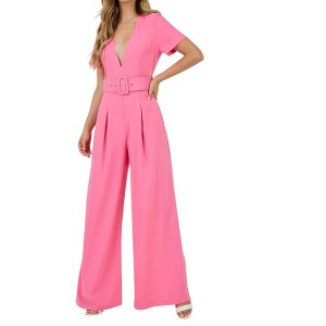 Women's V-NECK WIDE LEG JUMPSUIT - CQbyCQ M - 1 of 4