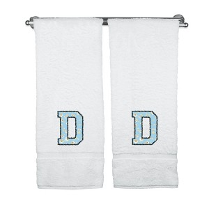BC BARE COTTON Monogrammed Towels, Personalized Gift, Set of 2 - Embroidered Writing with Light Blue - 1 of 4