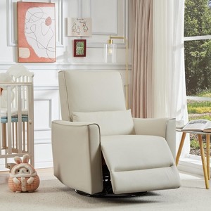 Swivel Rocking Recliner Chair, Manual Recliner Glider with Lumbar Support & Faux Leather Upholstery - 1 of 4