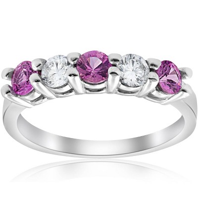 Pompeii3 1Ct Pink Diamond 5-Stone Anniversary Wedding Ring 14k White Gold EX3 Lab Created