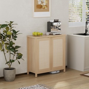 Freestanding Rattan Storage Cabinet with Adjustable Shelves, Modern Sideboard for Living Room and Dining Room - 1 of 4