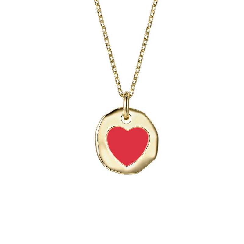 Guili Kids 14k Gold Plated with Red Heart Enamel Medallion Pendant Necklace, 1 of 3