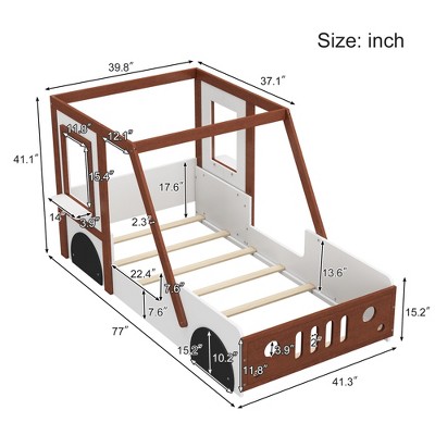 Gulches Fun Play Twin Size Car-Shaped Platform Bed - Solid Wood Frame, White+Orange