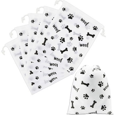 Blue Panda 12-Pack Large Drawstring Bags "Woof" Dog Birthday Party Favor Gift Bags (White, 10 x 12 in)