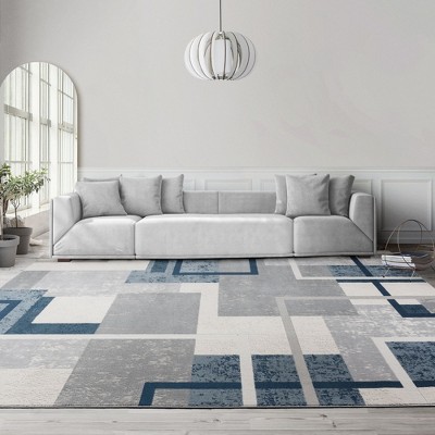 Ethan Blue and Gray Geometric Tufted 6' x 9' Area Rug
