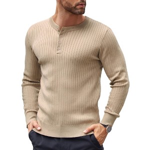 COOFANDY Mens Knit Henley Sweater Long Sleeve Button Down Lightweight Sweater Fall Slim Fit Ribbed Pullover - 1 of 4