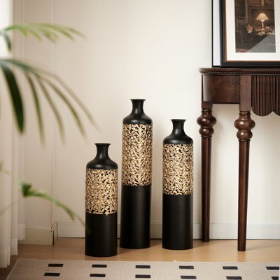 NicBex Floor Metal Vase Home Decor with Leaf Pattern Set of 3 Vases for Centerpieces for Living Room, Office, 28.7", 24.8", 20.8" High