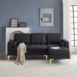 Karl Home |85.8 in. W Square Arm Corduroy 3-Seat U-shaped Tufed Sofa in Beige with Ottoman - 1 of 4