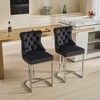 Okak Counter Bar Stools Set of 2, Modern Velvet Upholstery with Button Tufting & Rivet Trim, Brushed Nickel Metal Base for Kitchen Island - 2 of 4