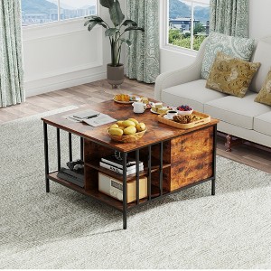 Gulches Farmhouse Lift Top Coffee Table with Storage - 31.5" Adjustable Height Living Room Table, 110lbs Capacity, Hidden Compartment and 3 Shelves - 1 of 4