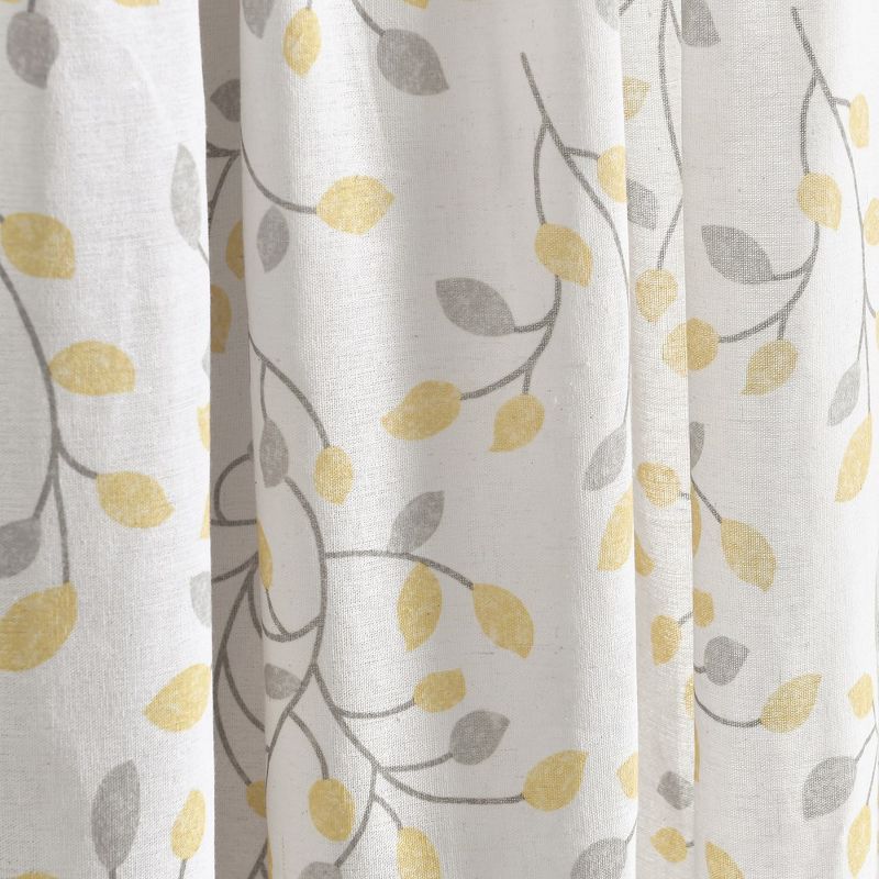Linen Button Botanical Garden Window Curtain Panels Gray/Yellow Single 40X84, 4 of 6